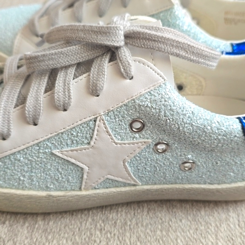 Mi.iM Skyla Light Green Lace-up Glitter Star Sneakers - Picture 13 of 14